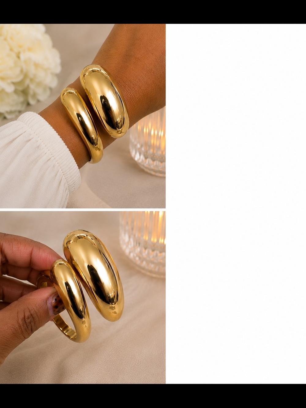 Gold Tone Statement Cuff Bracelet – Asymmetrical Sculptural Design